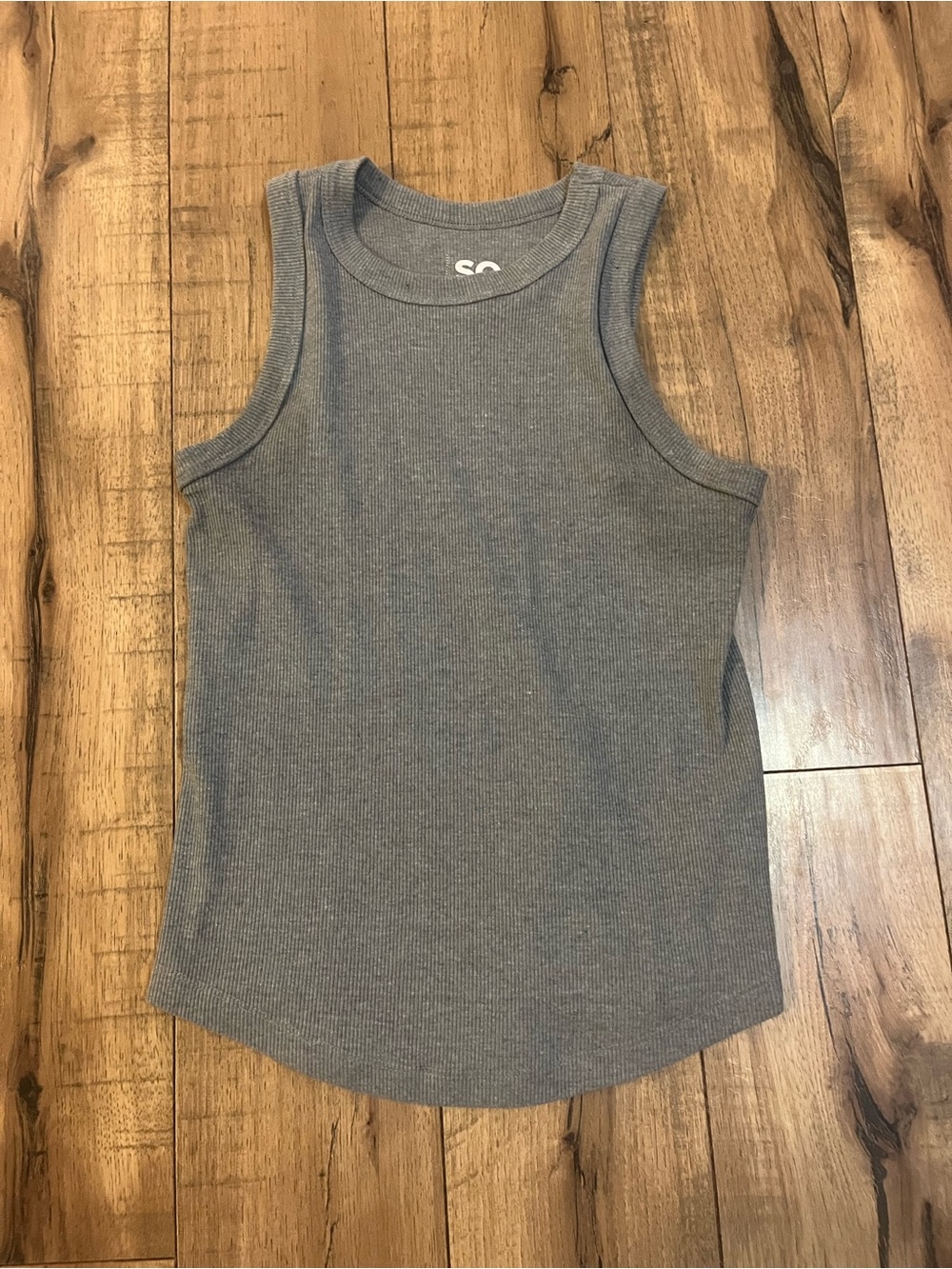 SO Gray Ribbed Tank Top - Sleeveless Knit Tee